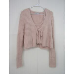 Arizona Pink Textured 2 Pc Cardigan Sweater Set Womens sz L Coastal Boho Cottage